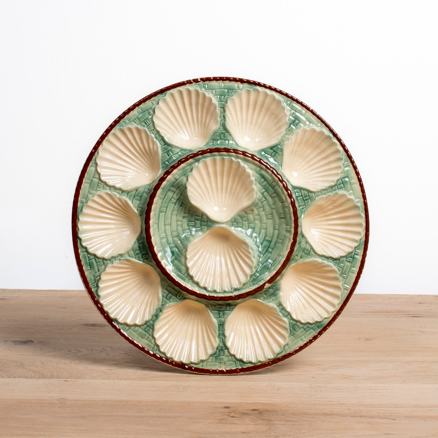 19th Century Antique French Oyster Platter St. Clément Faïence Basketweave & Rope Design