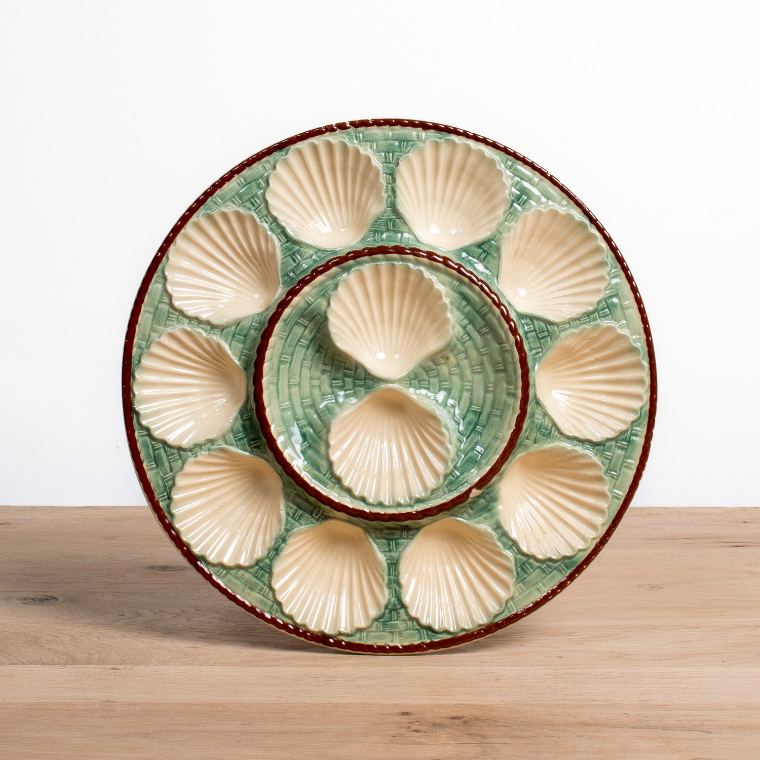 19th Century Antique French Oyster Platter St. Clément Faïence Basketweave & Rope Design