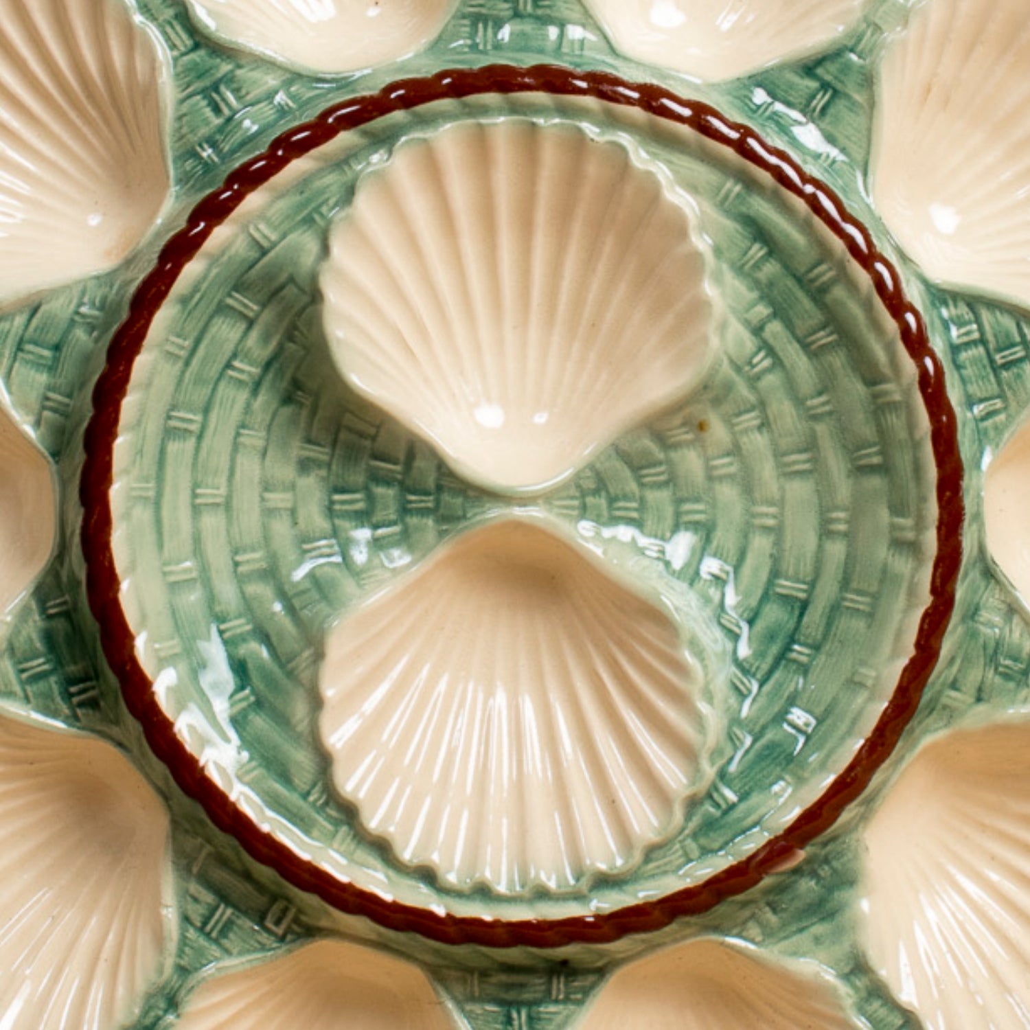 19th Century Antique French Oyster Platter St. Clément Faïence Basketweave & Rope Design