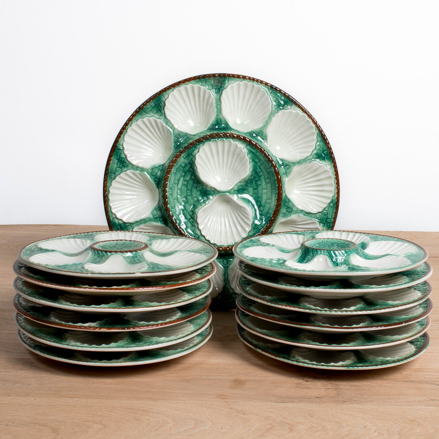 19th Century French St. Clement Basketweave and Rope Oyster Plates, 12 Available