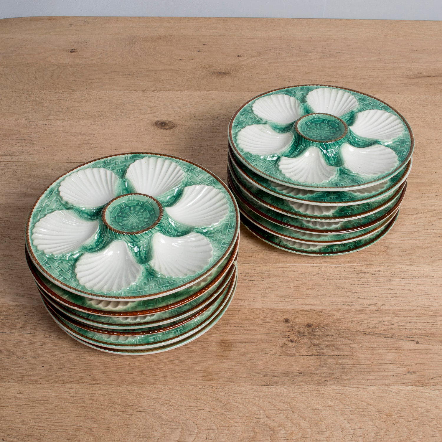 19th Century French St. Clement Basketweave and Rope Oyster Plates, 12 Available