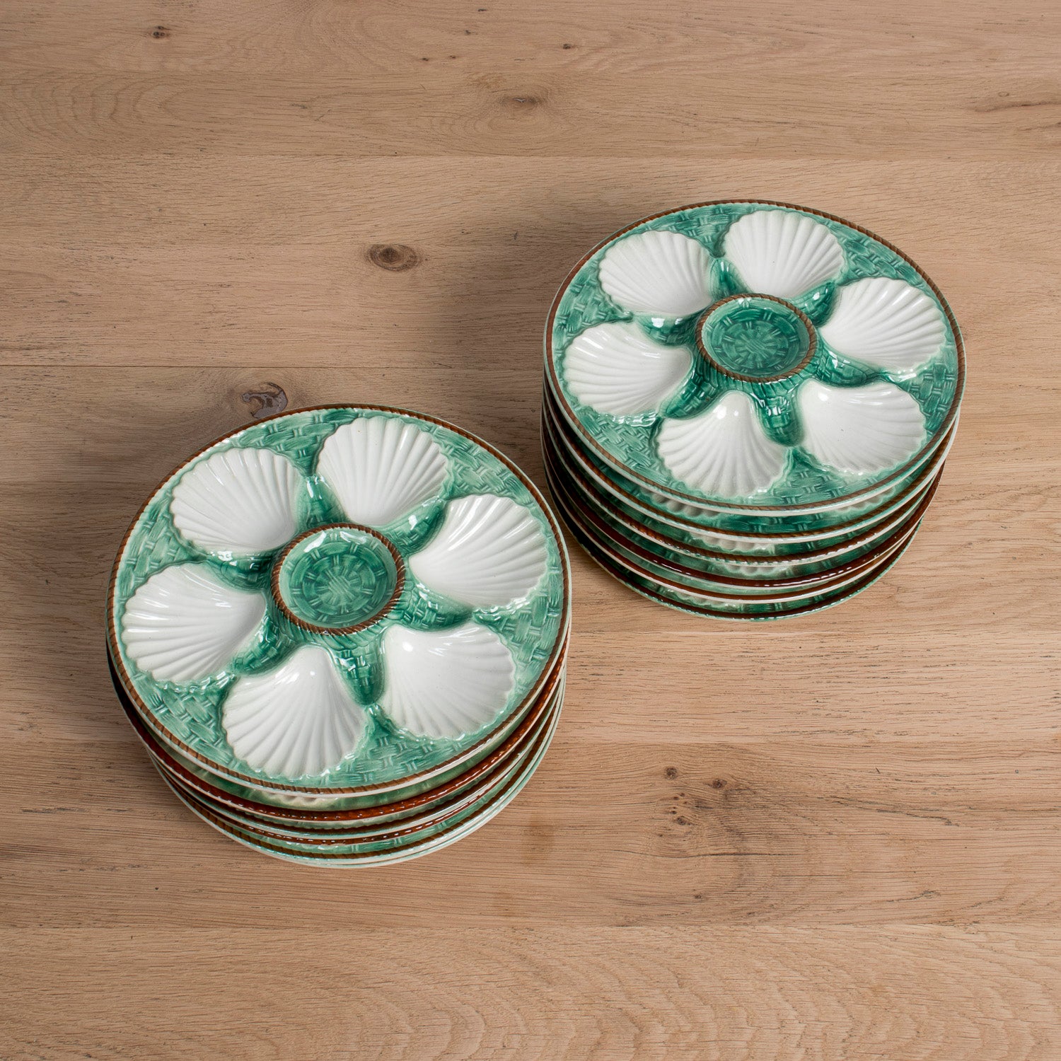 19th Century French St. Clement Basketweave and Rope Oyster Plates, 12 Available