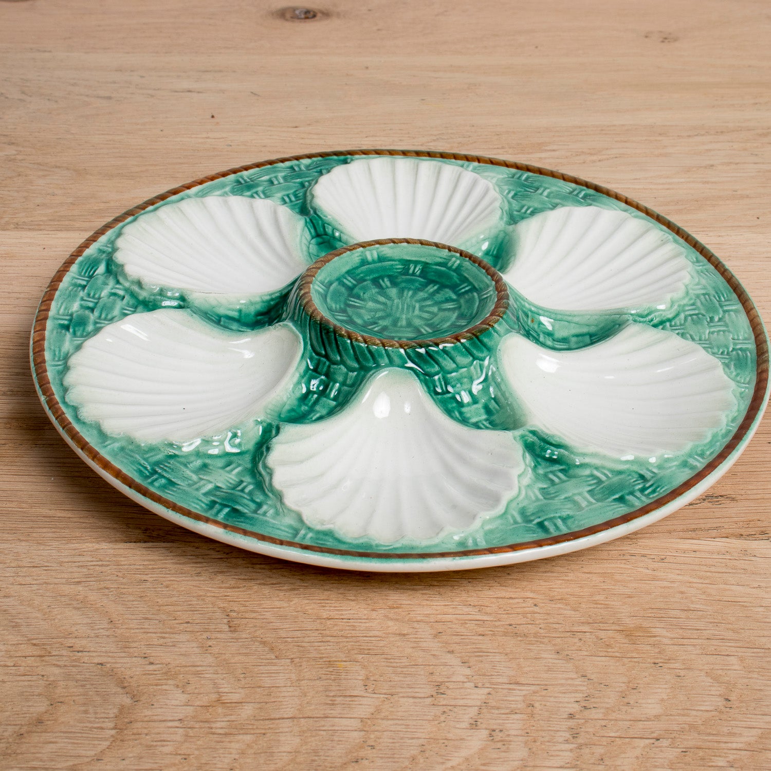 19th Century French St. Clement Basketweave and Rope Oyster Plates, 12 Available