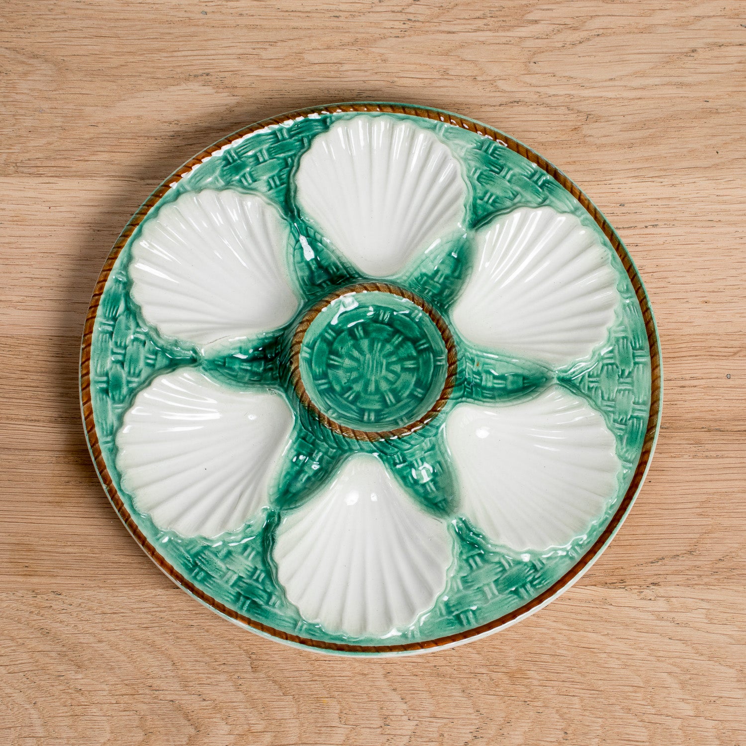 19th Century French St. Clement Basketweave and Rope Oyster Plates, 12 Available