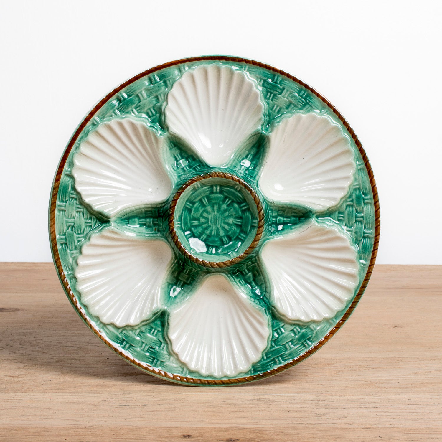 19th Century French St. Clement Basketweave and Rope Oyster Plates, 12 Available