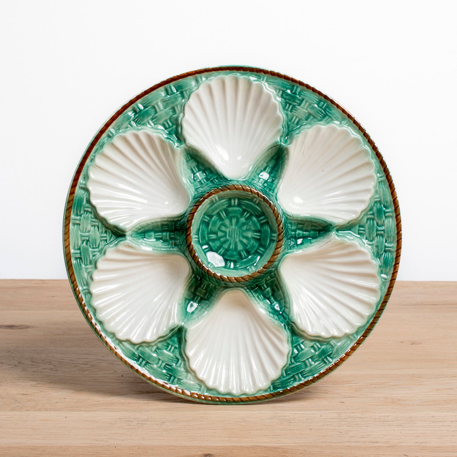 19th Century French St. Clement Basketweave and Rope Oyster Plates, 12 Available