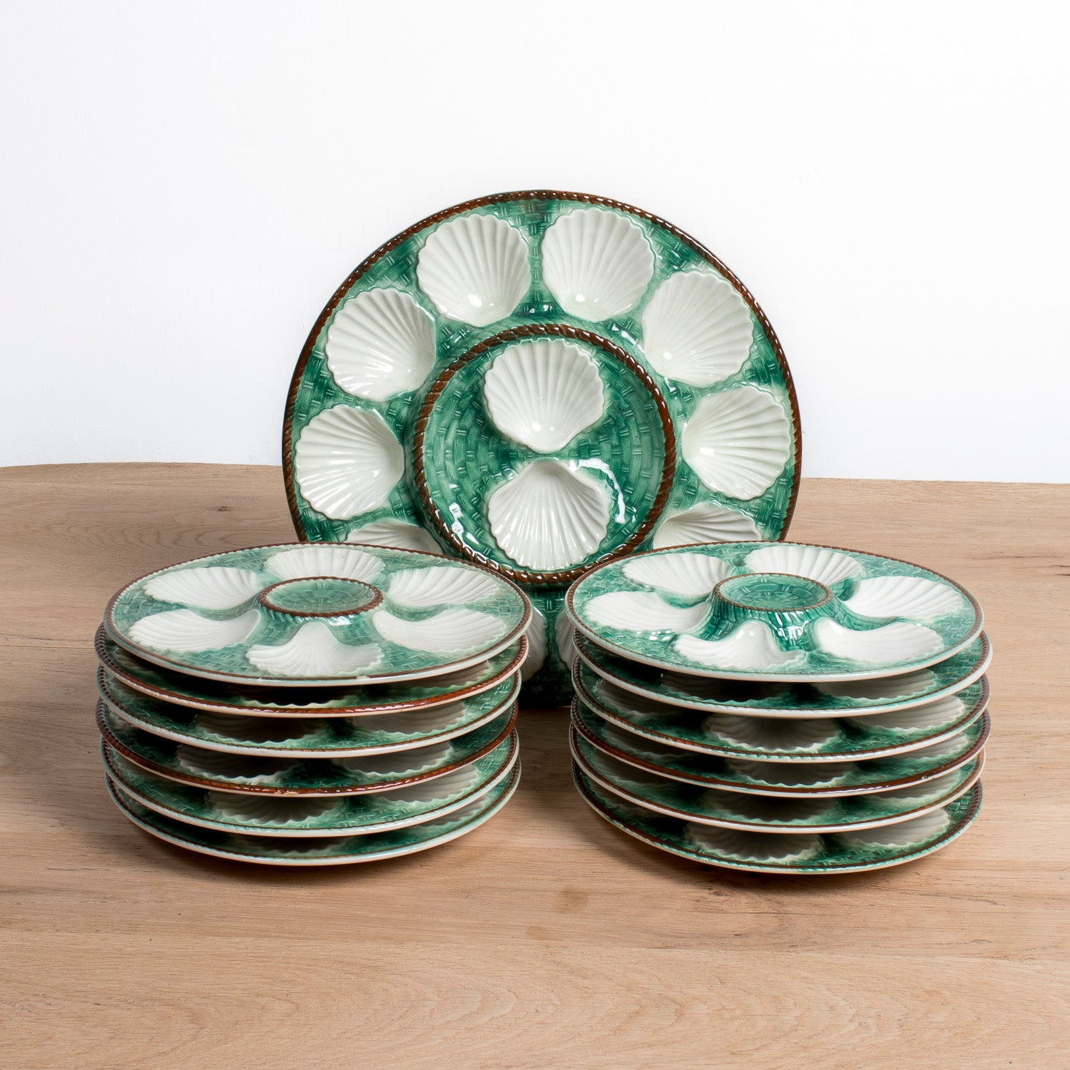 19th Century French St. Clement Basketweave and Rope Oyster Plates, 12 Available