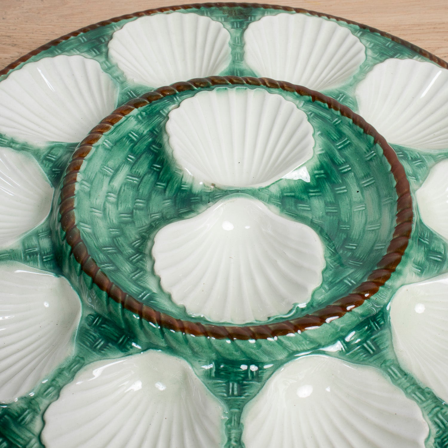 19th Century French St. Clement Basketweave and Rope Oyster Platter or Master Server