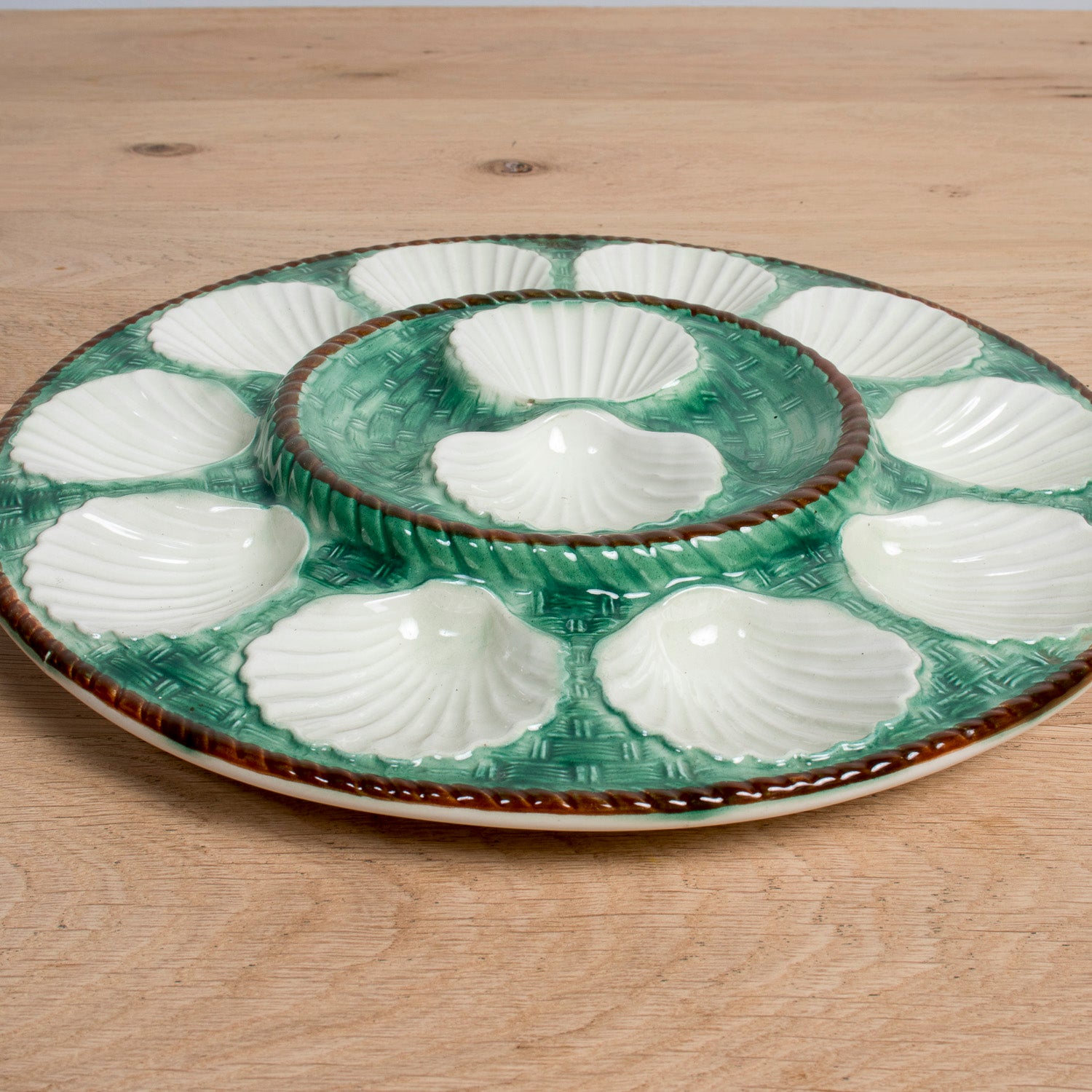 19th Century French St. Clement Basketweave and Rope Oyster Platter or Master Server