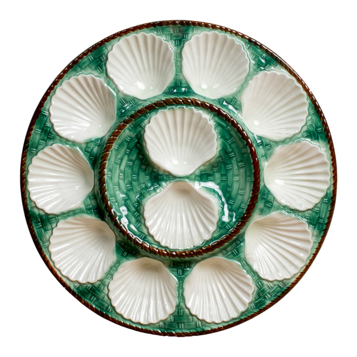 19th Century French St. Clement Basketweave and Rope Oyster Platter or Master Server