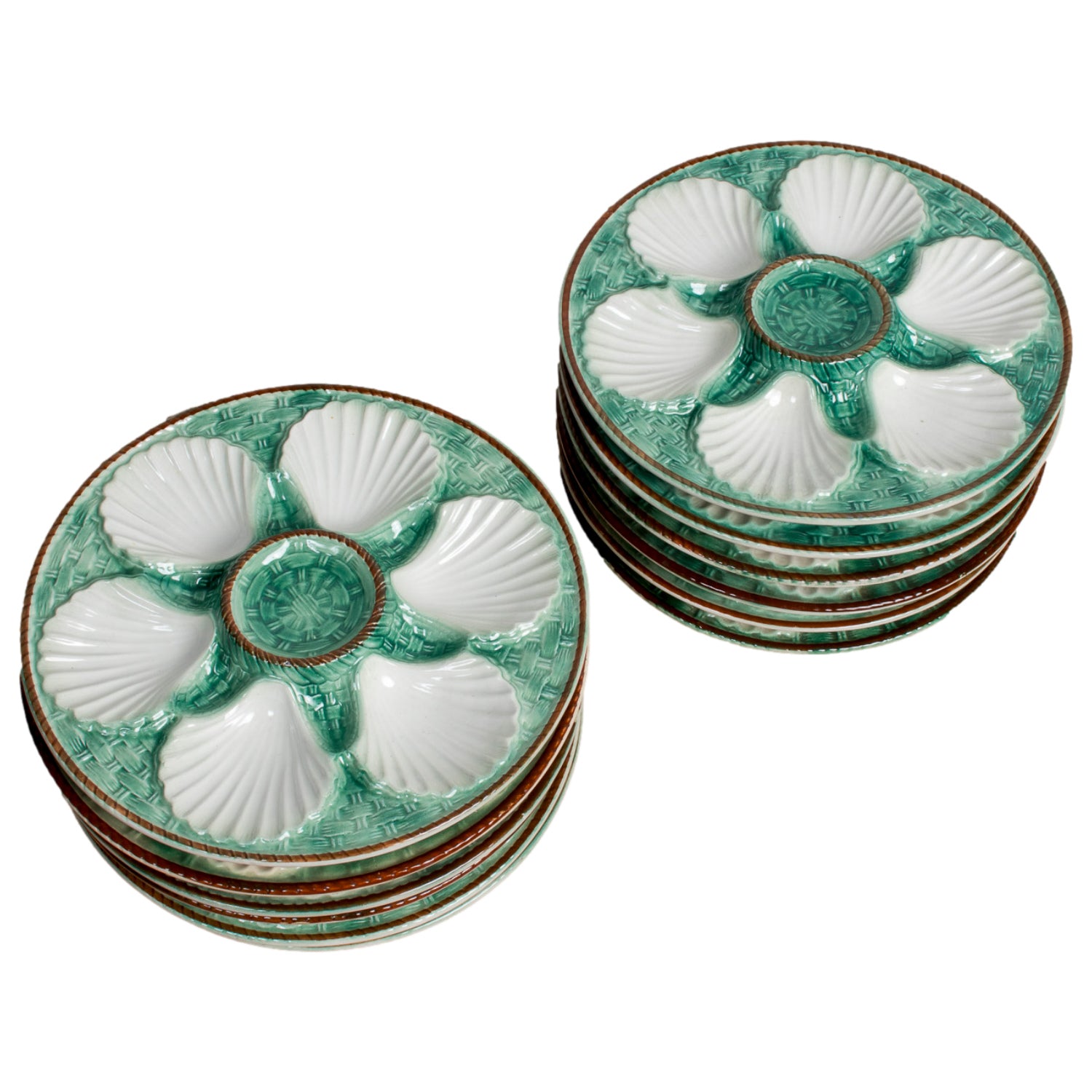 19th Century French St. Clement Basketweave and Rope Oyster Plates, 12 Available