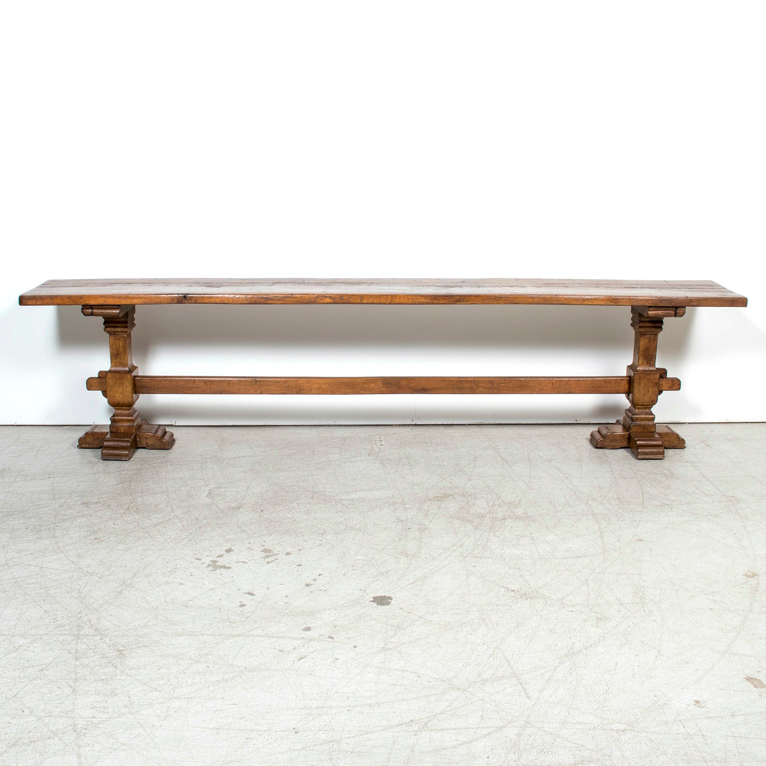 Monumental 19th Century Antique French Monastery Trestle Console Table in Walnut