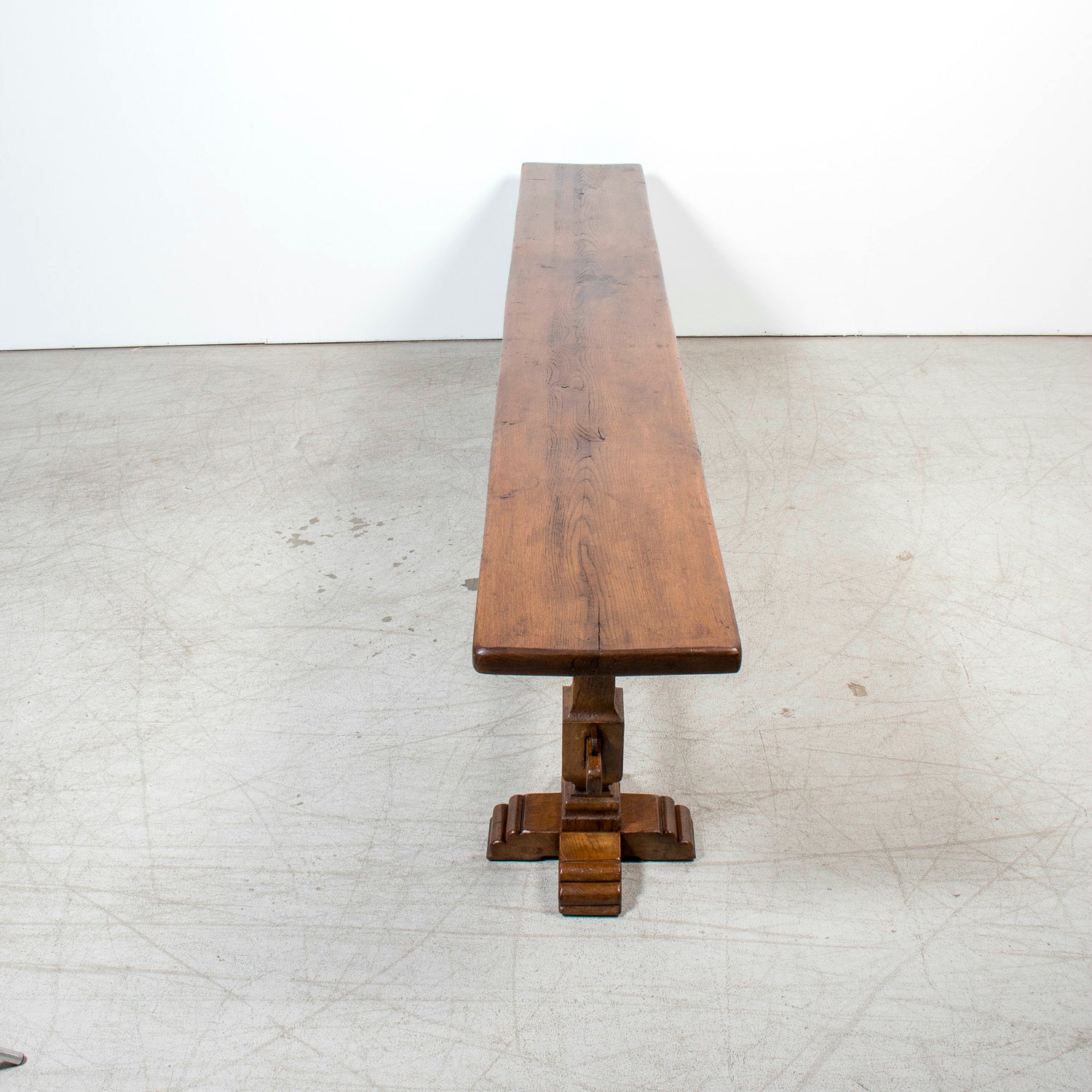 Monumental 19th Century Antique French Monastery Trestle Console Table in Walnut