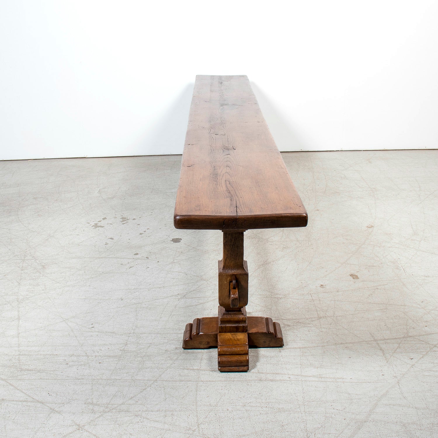 Monumental 19th Century Antique French Monastery Trestle Console Table in Walnut