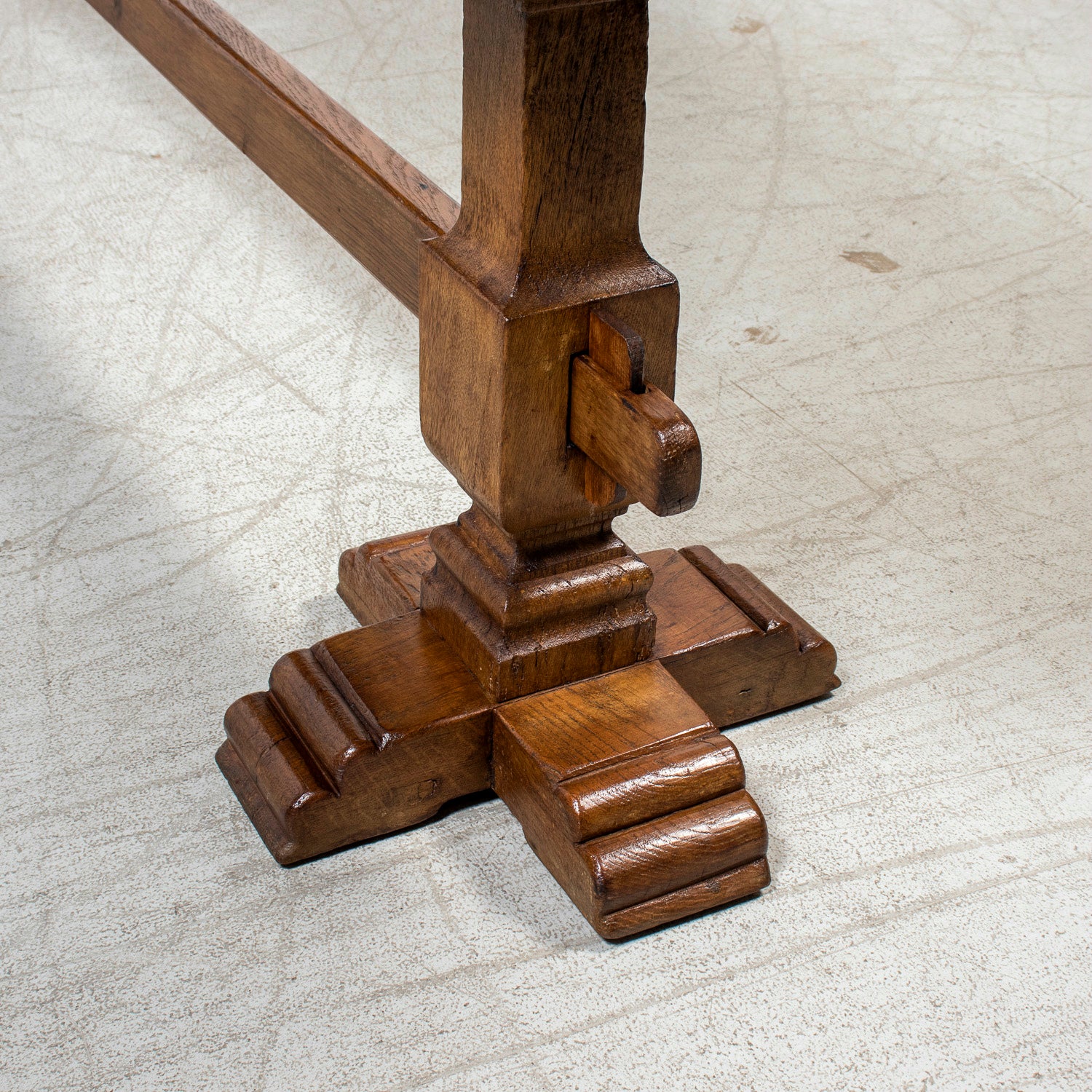 Monumental 19th Century Antique French Monastery Trestle Console Table in Walnut
