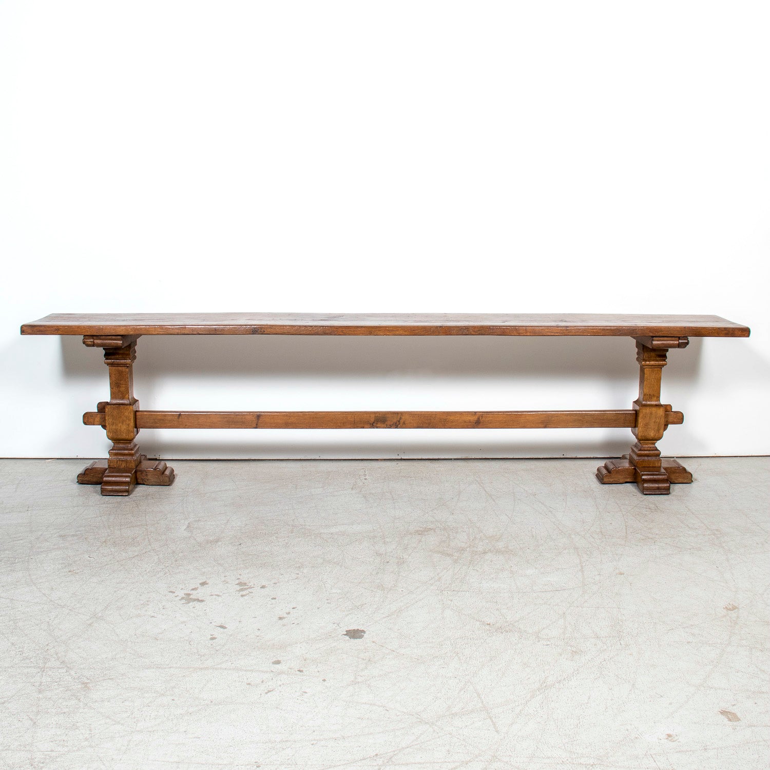 Monumental 19th Century Antique French Monastery Trestle Console Table in Walnut