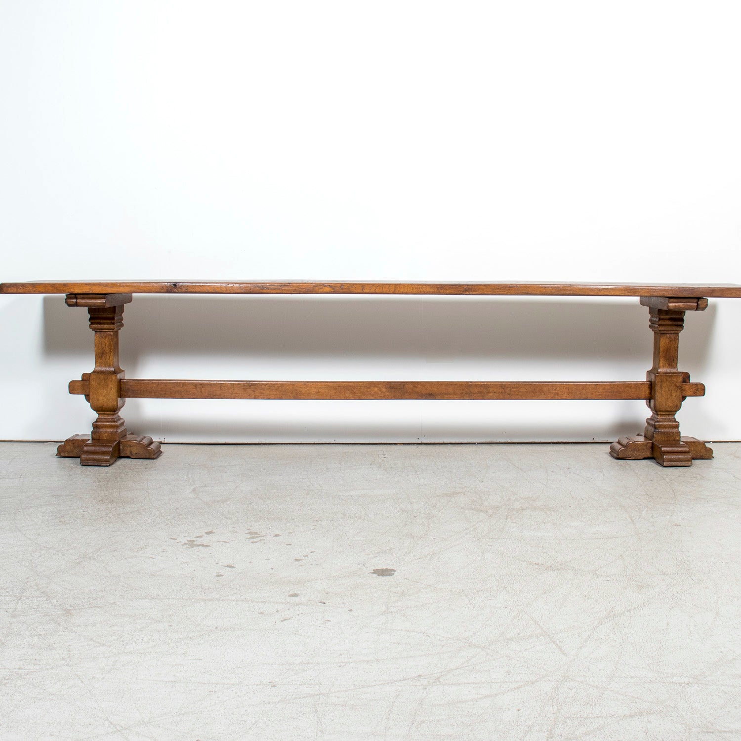 Monumental 19th Century Antique French Monastery Trestle Console Table in Walnut