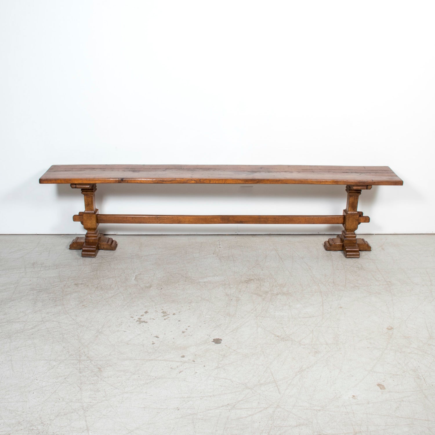 Monumental 19th Century Antique French Monastery Trestle Console Table in Walnut