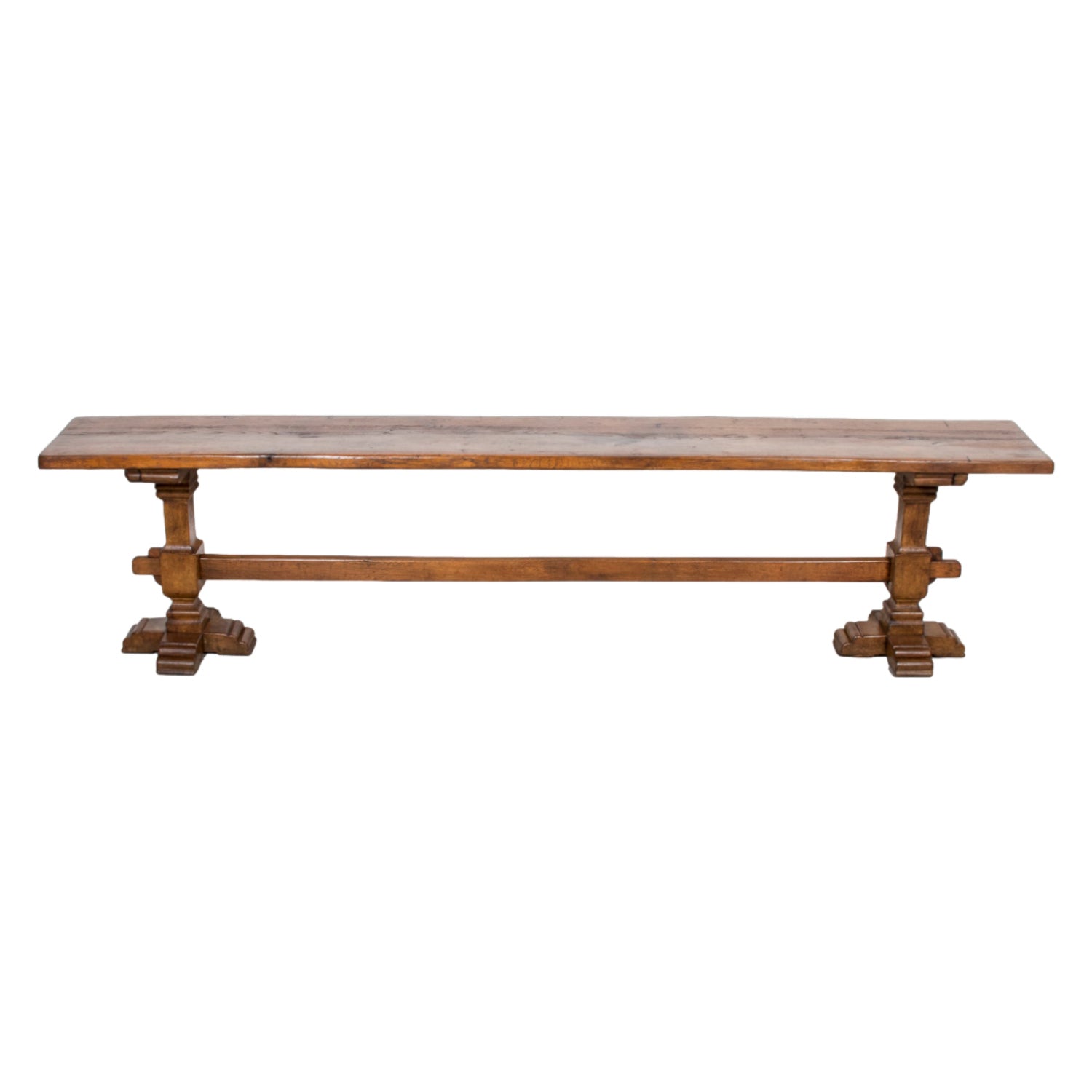 Monumental 19th Century Antique French Monastery Trestle Console Table in Walnut