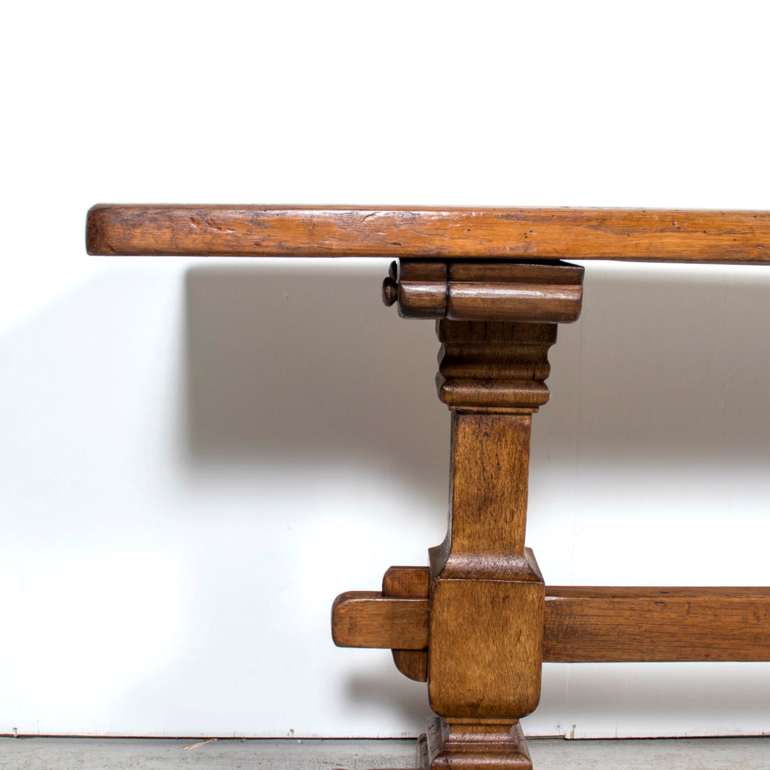 Monumental 19th Century Antique French Monastery Trestle Console Table in Walnut