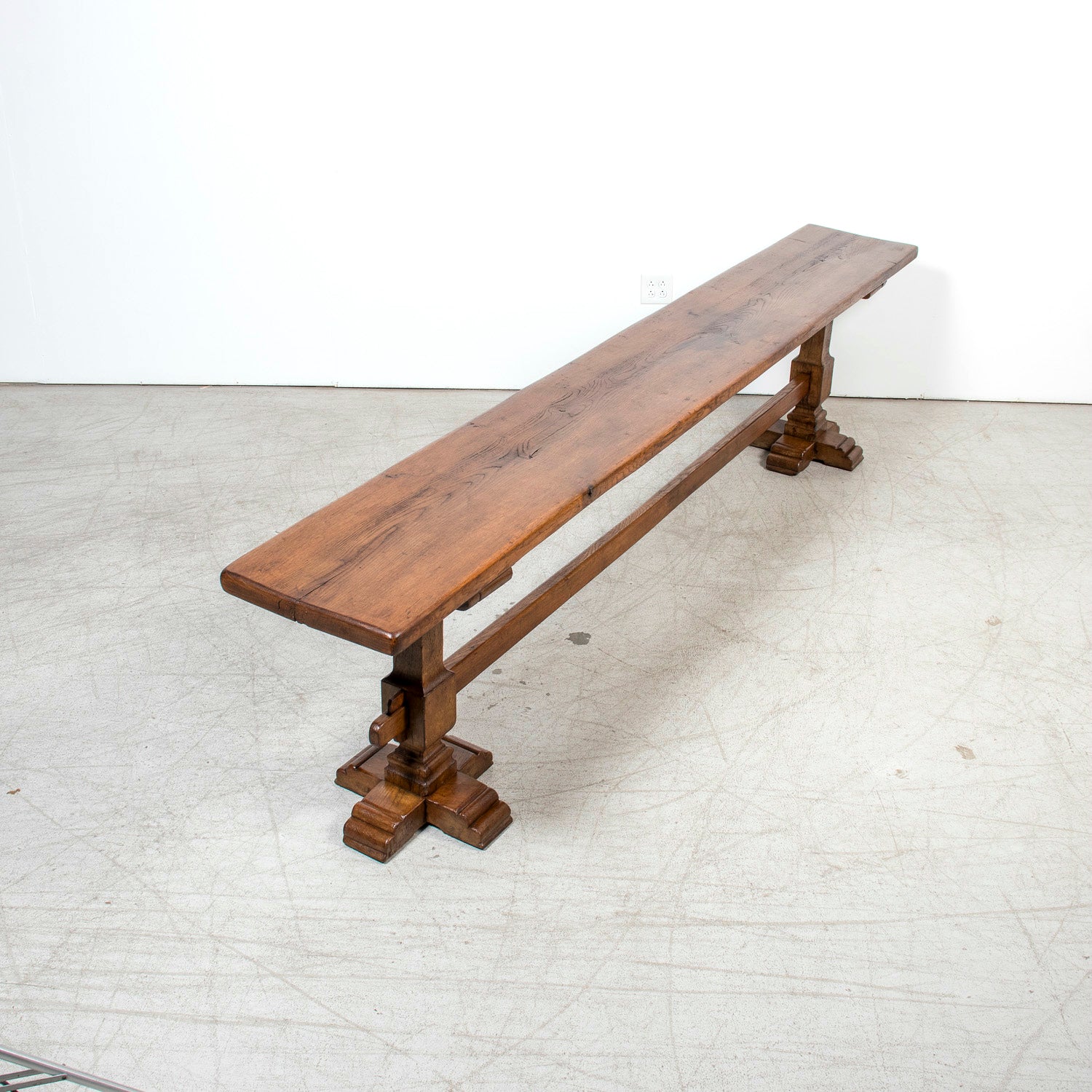 Monumental 19th Century Antique French Monastery Trestle Console Table in Walnut