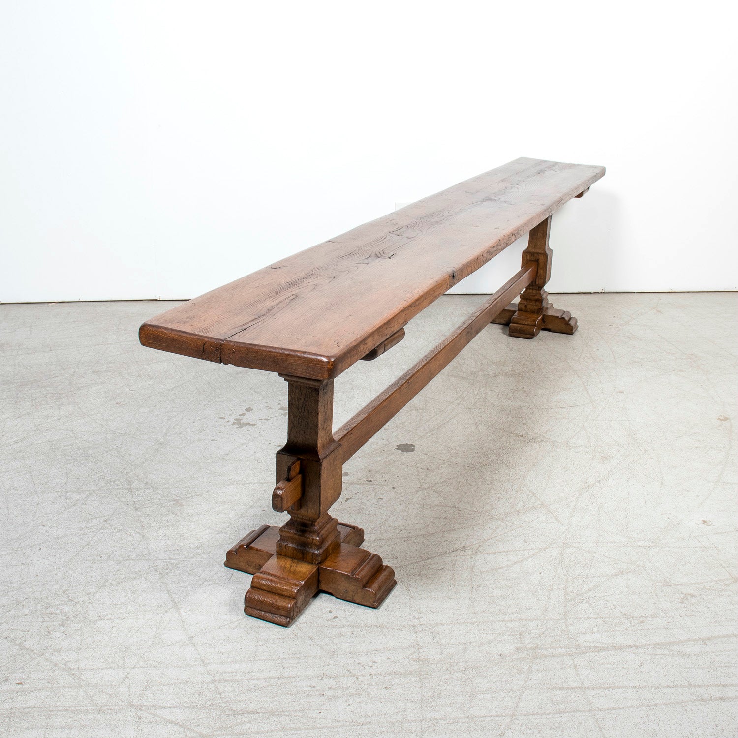 Monumental 19th Century Antique French Monastery Trestle Console Table in Walnut