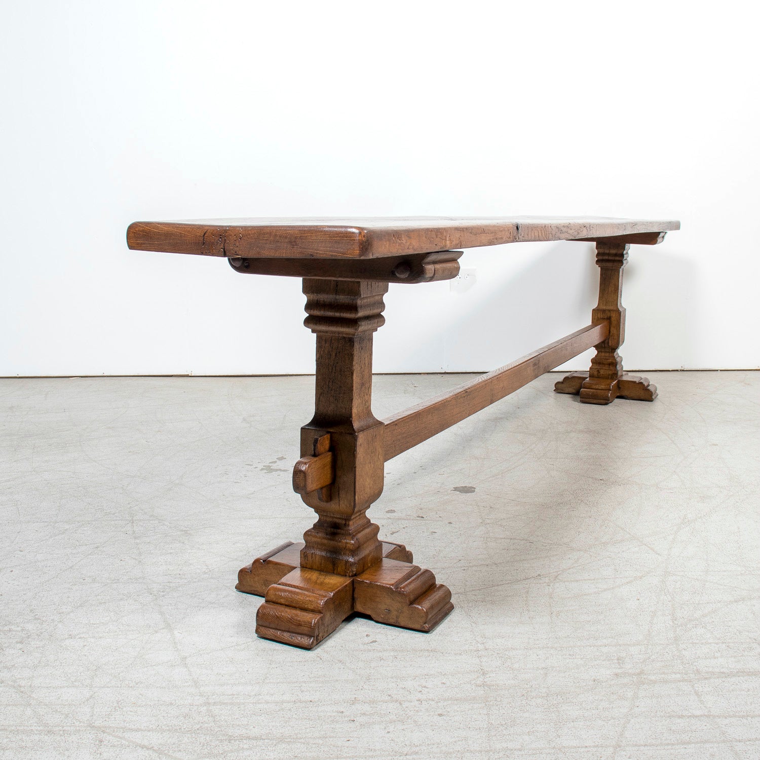 Monumental 19th Century Antique French Monastery Trestle Console Table in Walnut