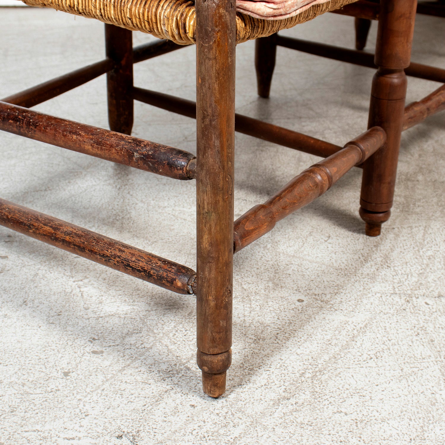 Late 18th Century French Directoire Period Carved Rush Seat Radassier Bench with Cushions