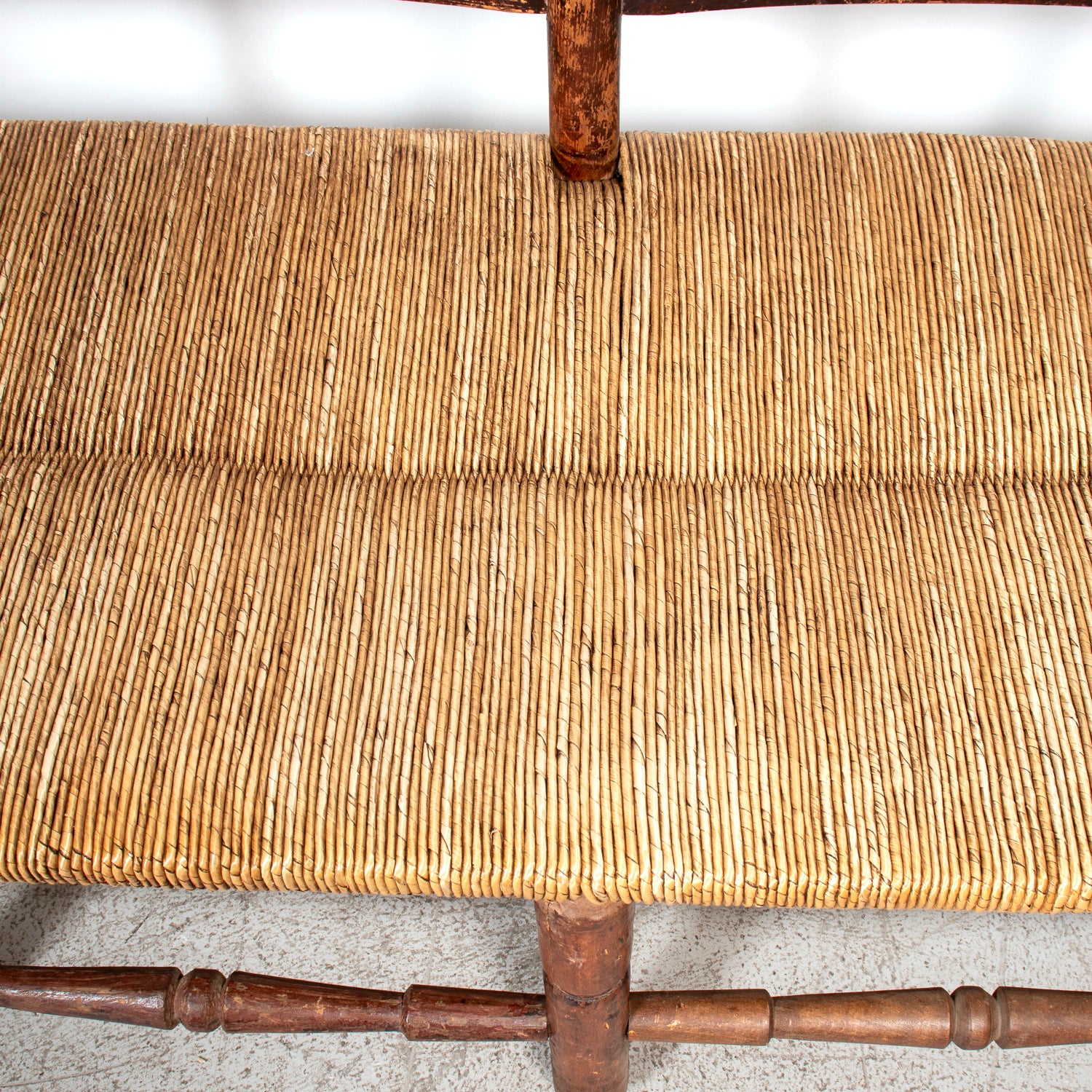 Late 18th Century French Directoire Period Carved Rush Seat Radassier Bench with Cushions