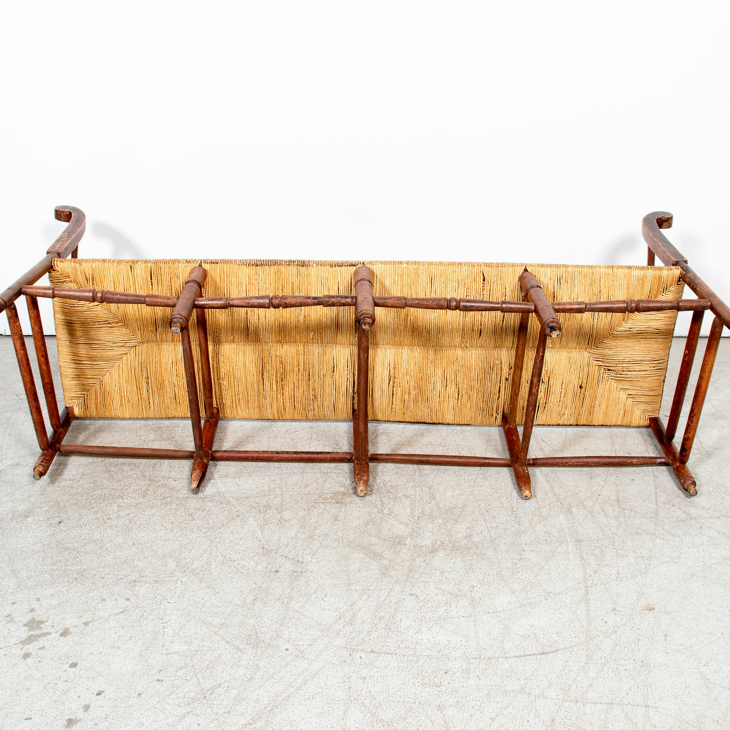 Late 18th Century French Directoire Period Carved Rush Seat Radassier Bench with Cushions