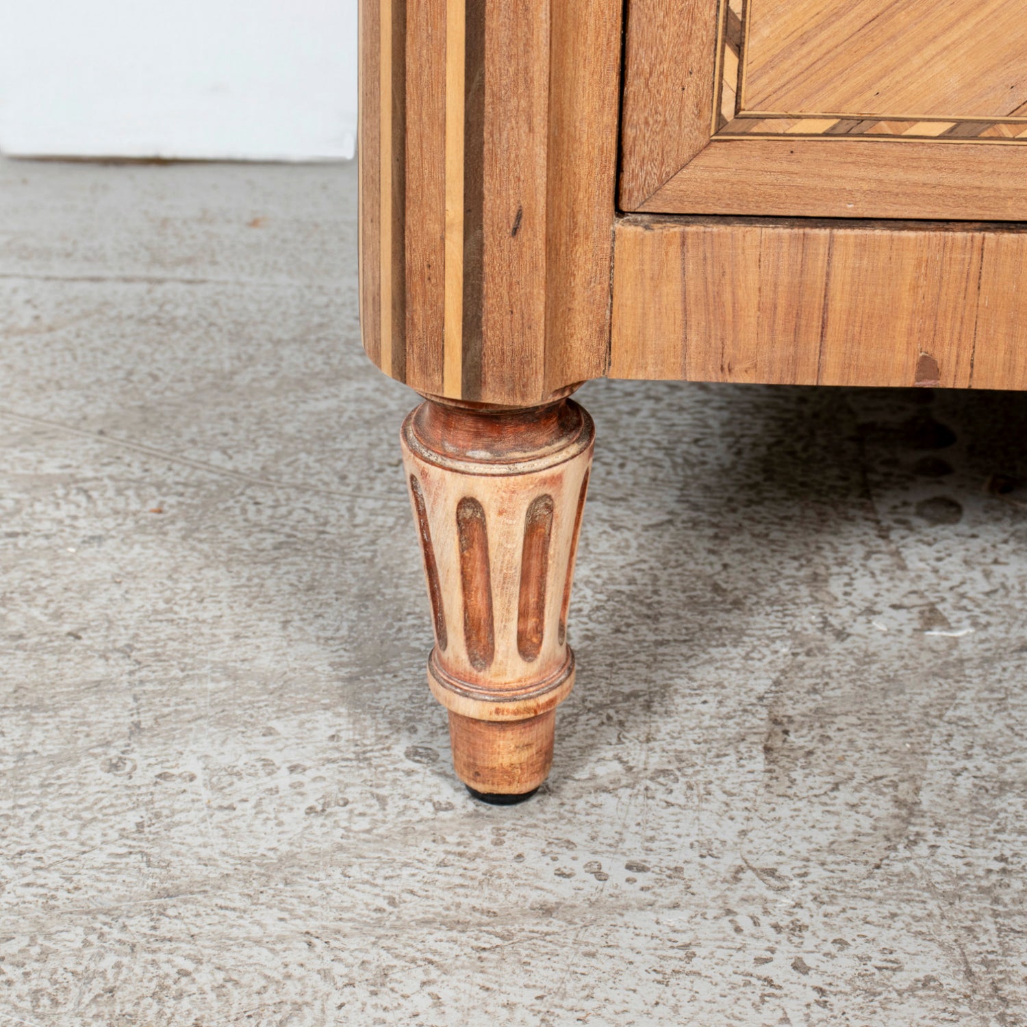 19th Century French Louis XVI Style Bleached Walnut Petite Commode with Fruitwood Marquetry and Marble Top