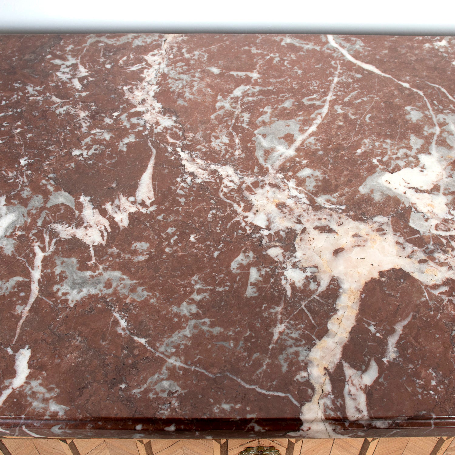 19th Century French Louis XVI Style Bleached Walnut Petite Commode with Fruitwood Marquetry and Marble Top