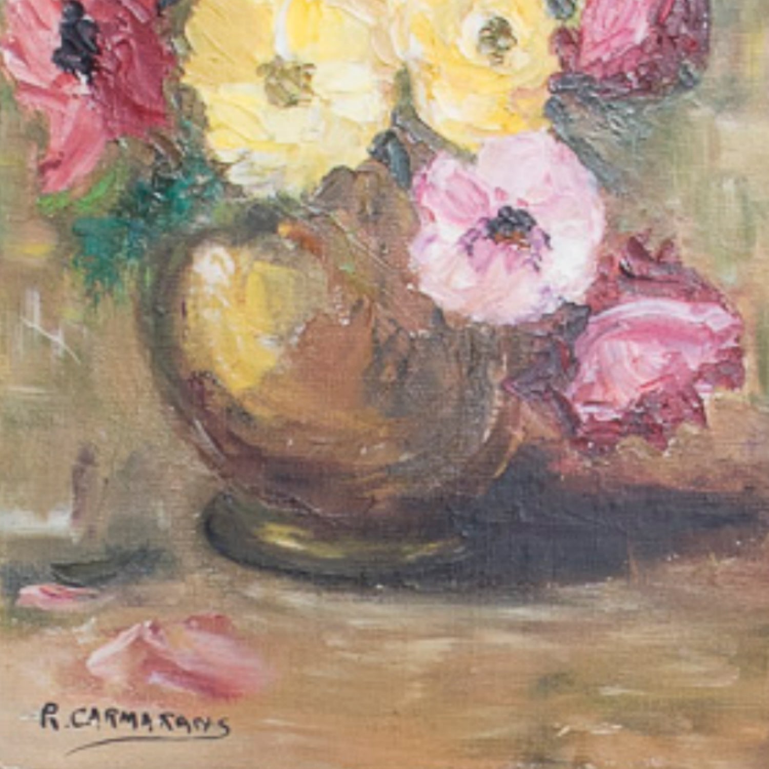Vintage French Floral Still Life Oil Painting, Signed