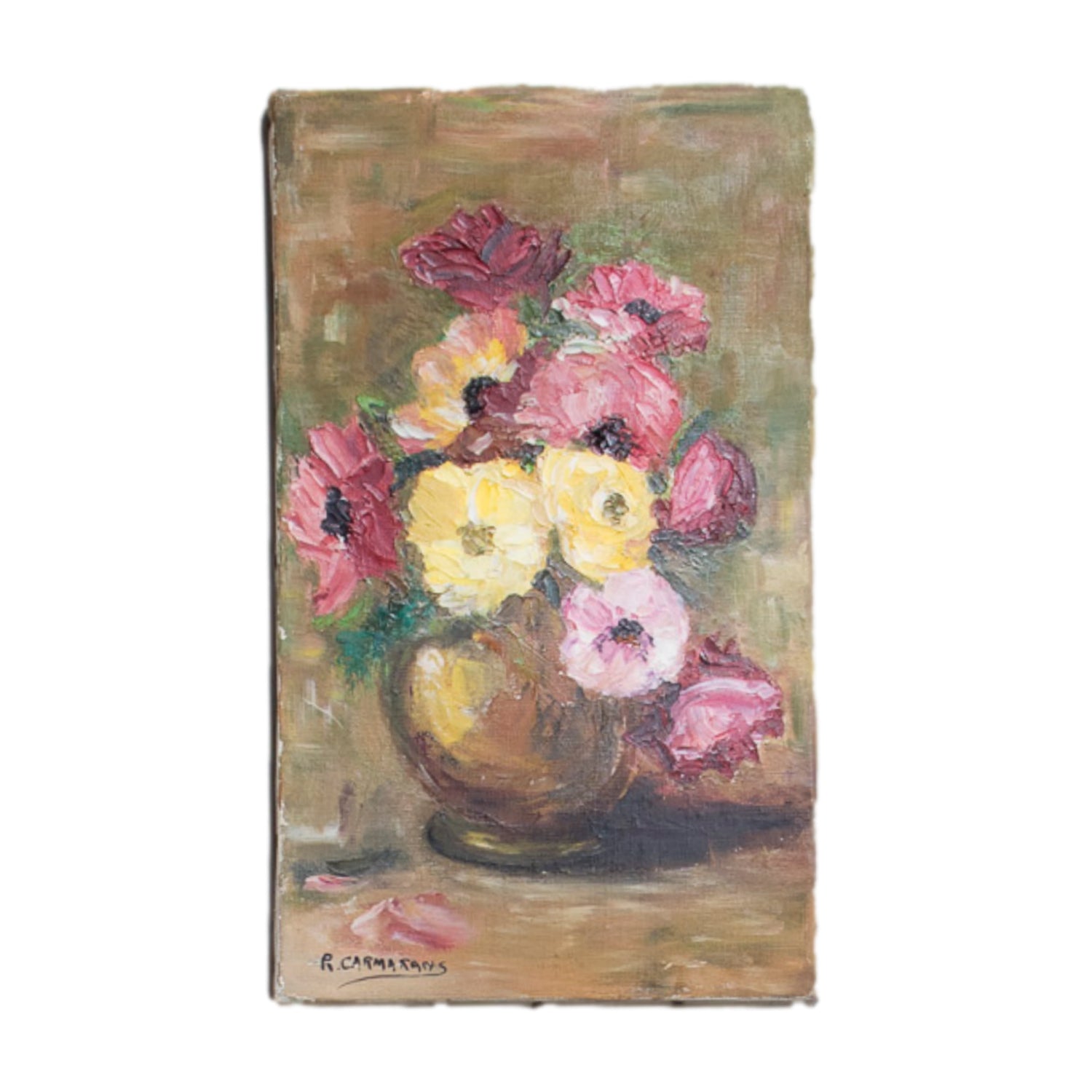 Vintage French Floral Still Life Oil Painting, Signed