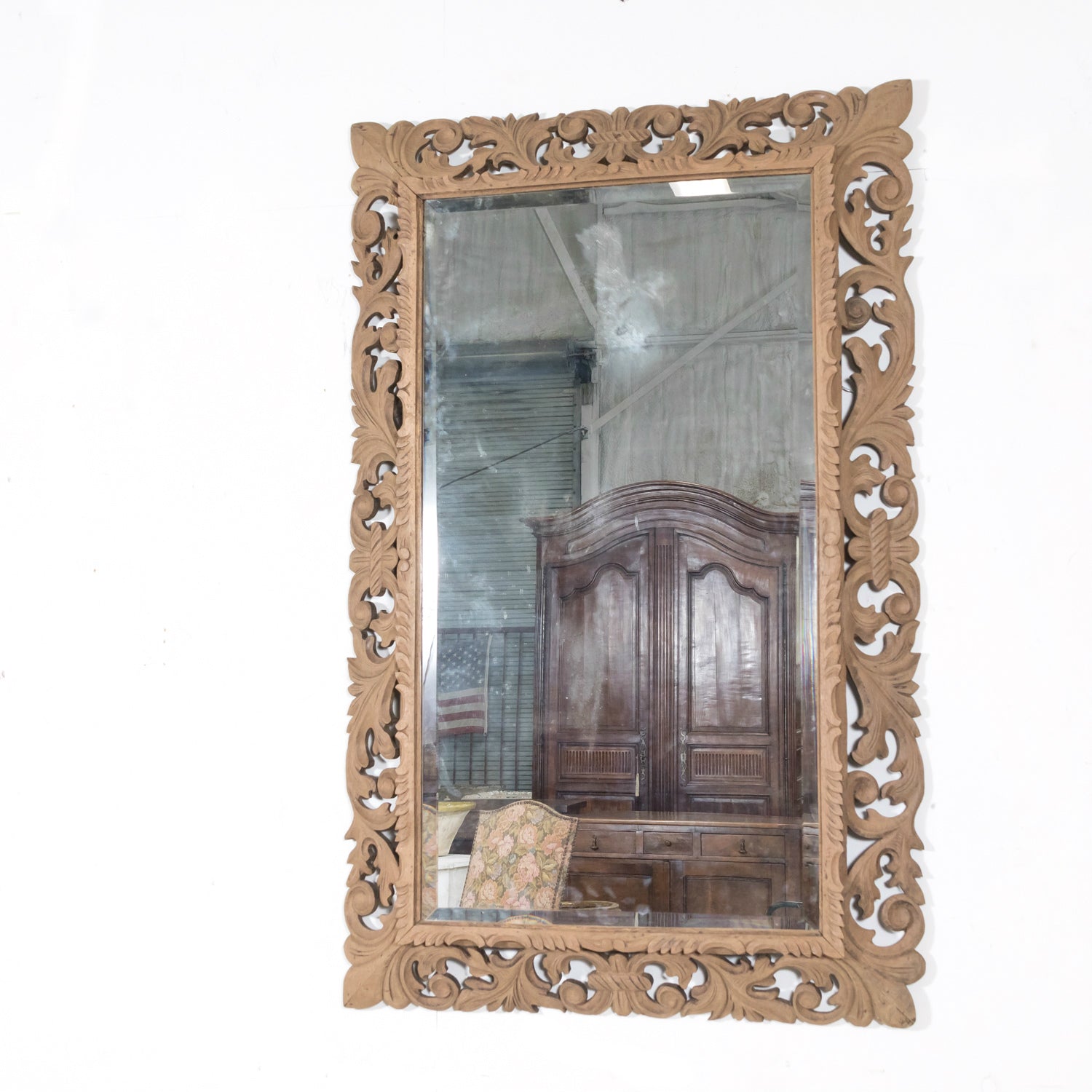 19th Century French Bleached Oak Louis XIV Style Cushion Mirror