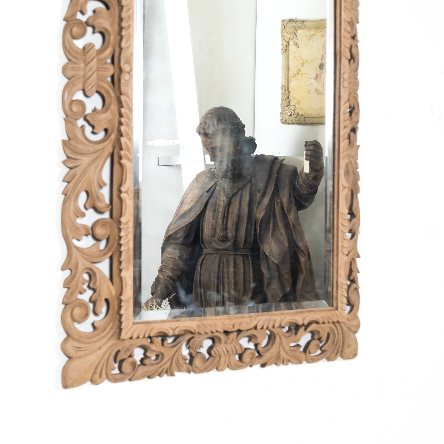 19th Century French Bleached Oak Louis XIV Style Cushion Mirror