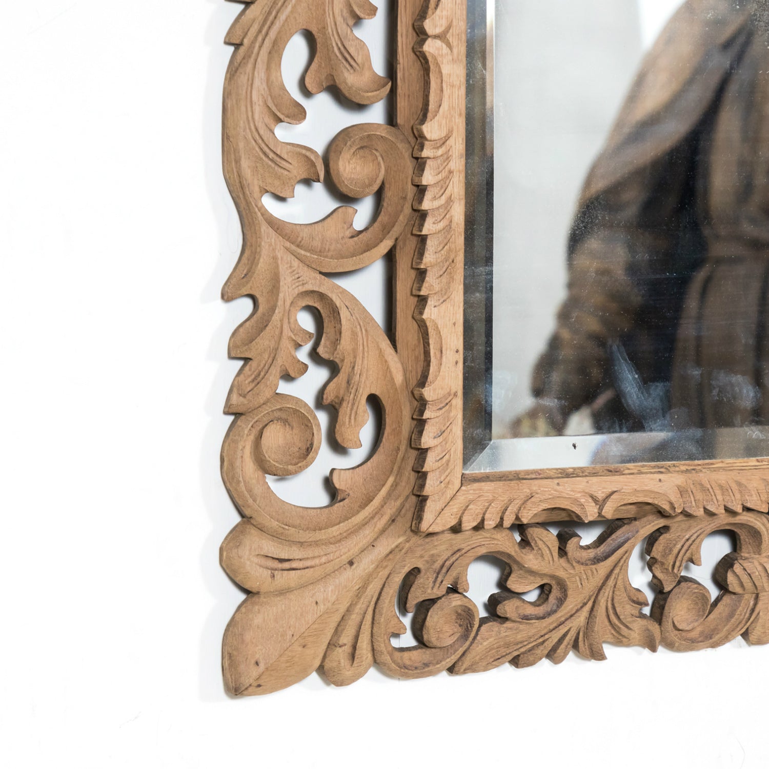 19th Century French Bleached Oak Louis XIV Style Cushion Mirror