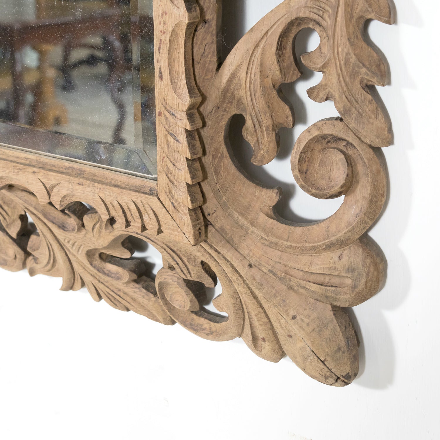 19th Century French Bleached Oak Louis XIV Style Cushion Mirror