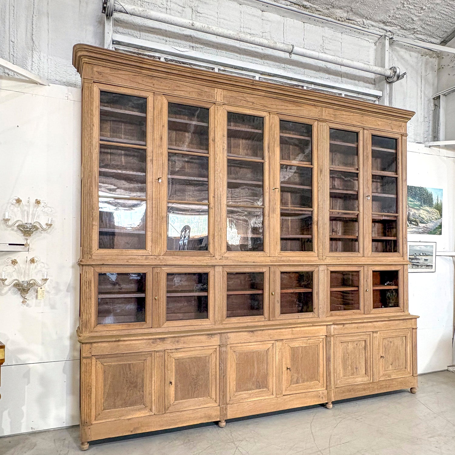 Monumental Early 19th Century French Directoire Period Bleached Oak Bibliothèque à Trois Corps