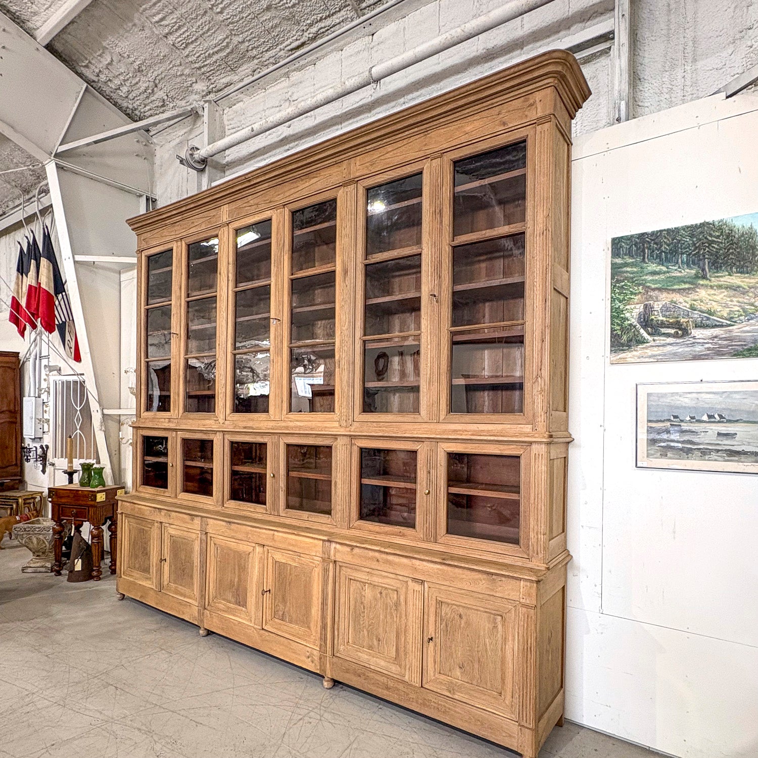Monumental Early 19th Century French Directoire Period Bleached Oak Bibliothèque à Trois Corps