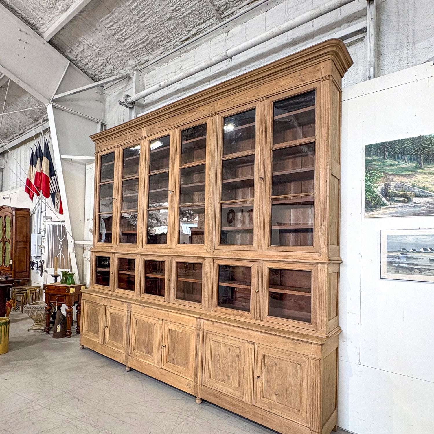 Monumental Early 19th Century French Directoire Period Bleached Oak Bibliothèque à Trois Corps