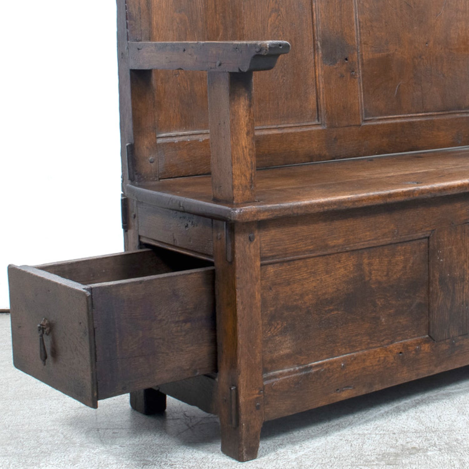 18th Century French Country Coin de Feu or Fireside Bench with Drawer
