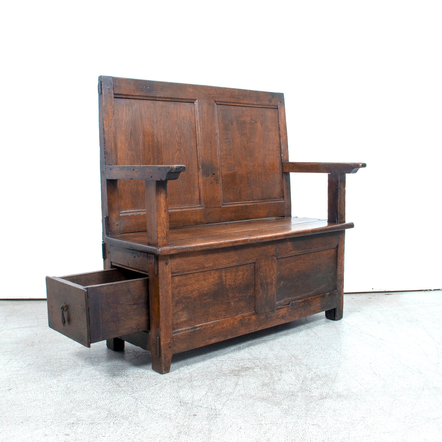 18th Century French Country Coin de Feu or Fireside Bench with Drawer