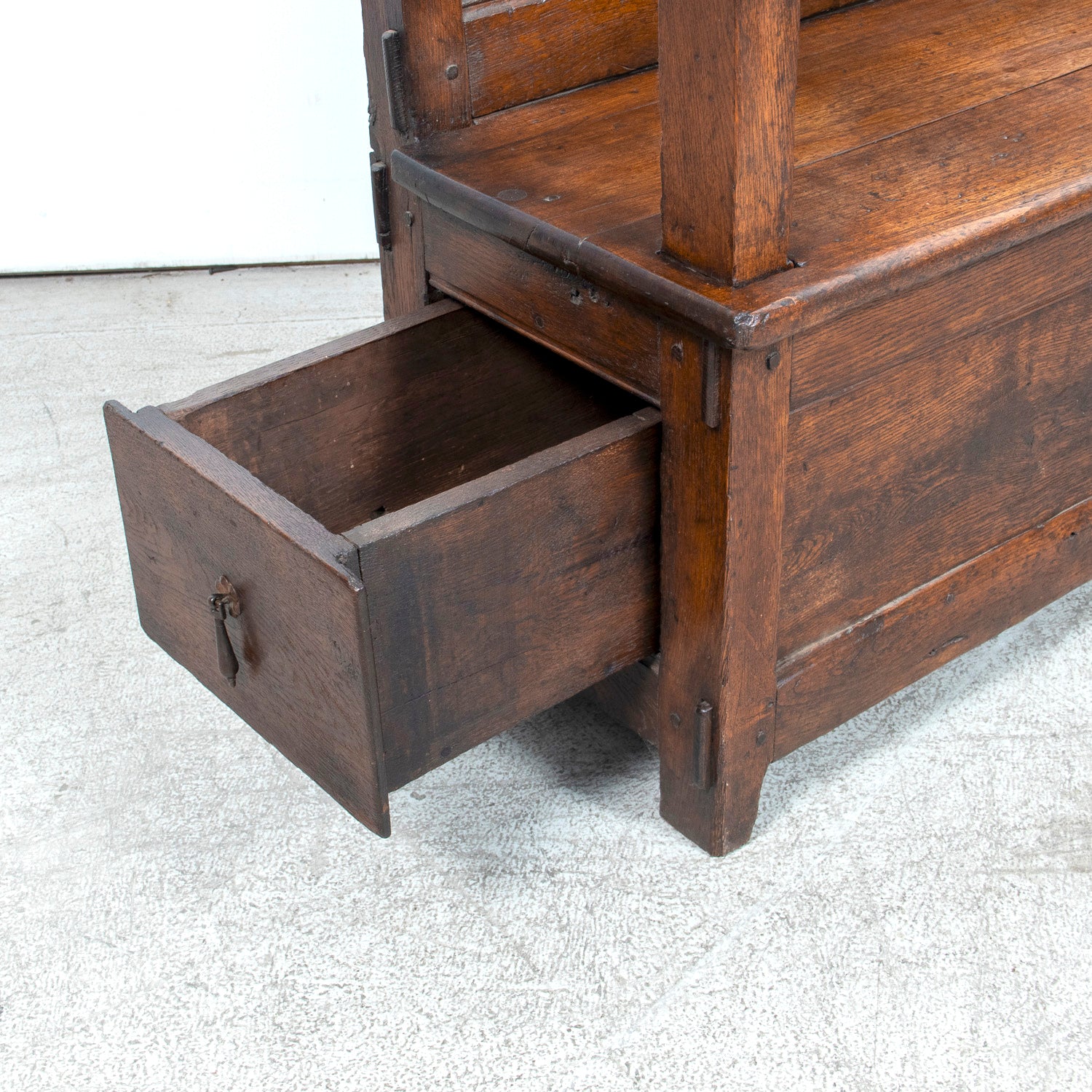 18th Century French Country Coin de Feu or Fireside Bench with Drawer