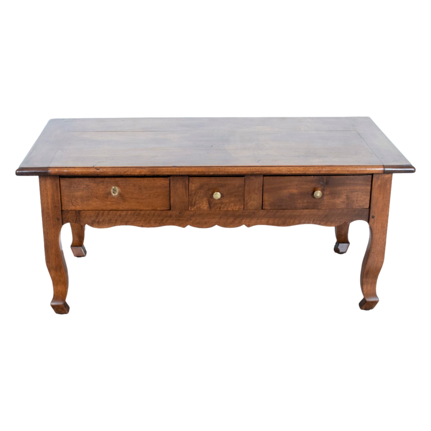 Late 19th Century French Country Walnut Coffee Table with Three Drawers