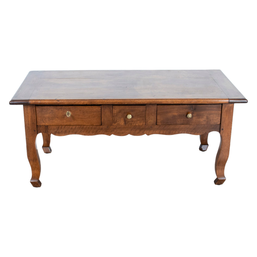 Late 19th Century French Country Walnut Coffee Table with Three Drawers