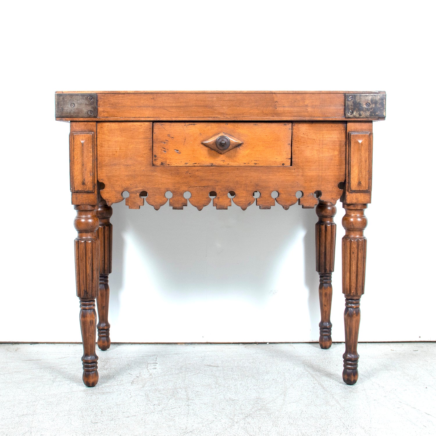 Rare 19th Century French Walnut Billot de Bucher or Butcher Block with Inlaid Trictrac Game Top