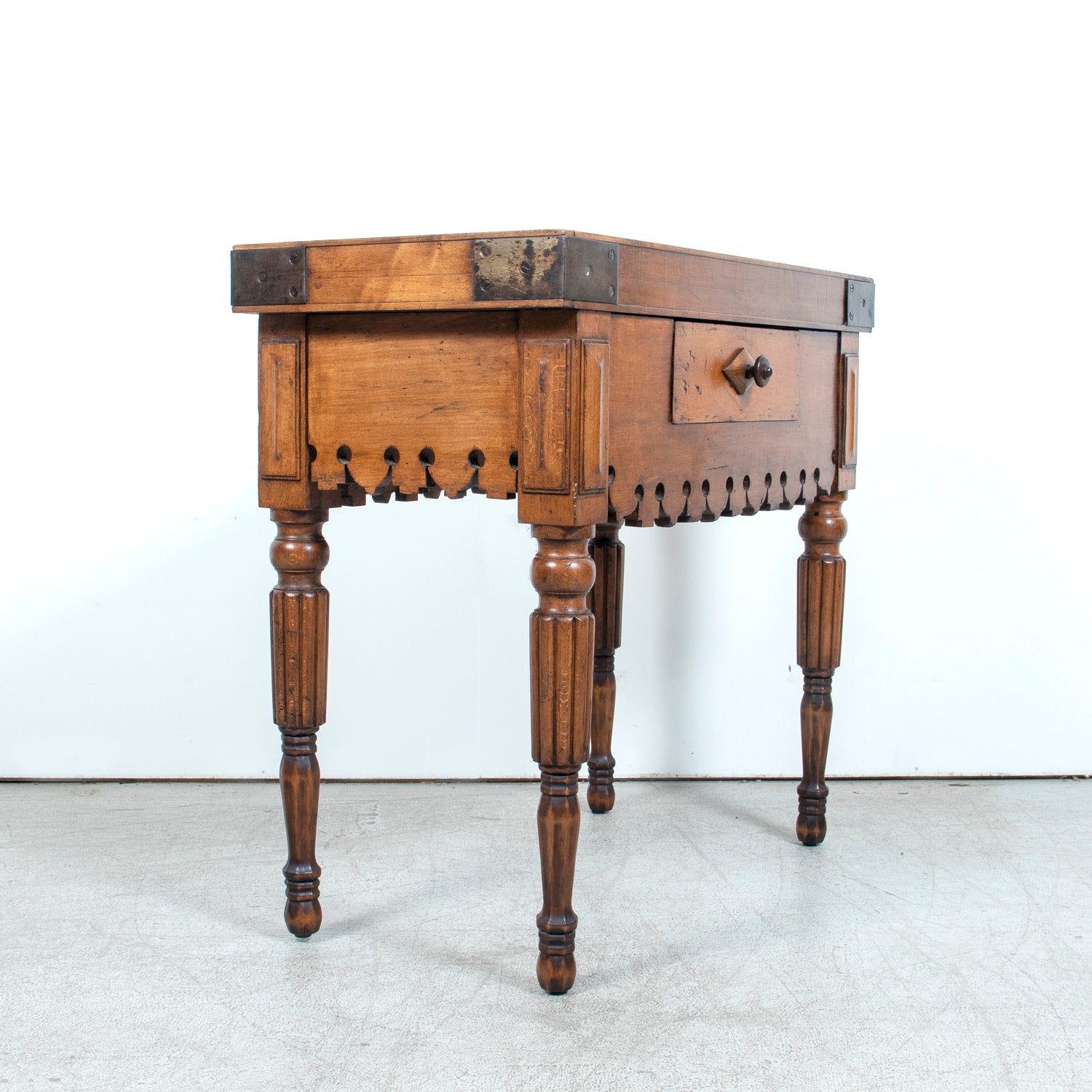 Rare 19th Century French Walnut Billot de Bucher or Butcher Block with Inlaid Trictrac Game Top
