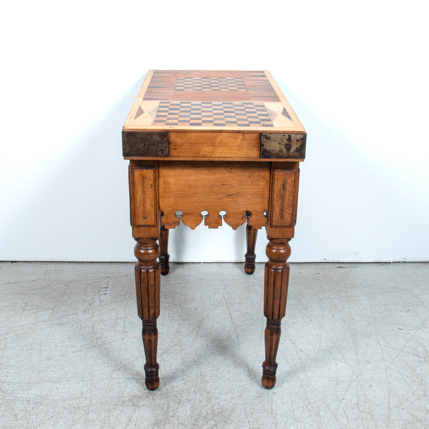 Rare 19th Century French Walnut Billot de Bucher or Butcher Block with Inlaid Trictrac Game Top