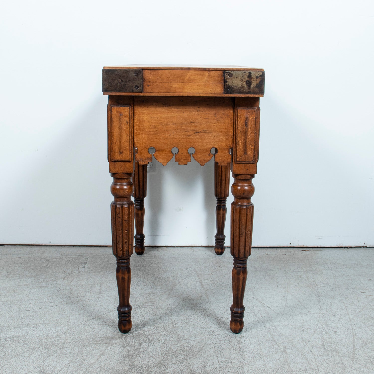 Rare 19th Century French Walnut Billot de Bucher or Butcher Block with Inlaid Trictrac Game Top